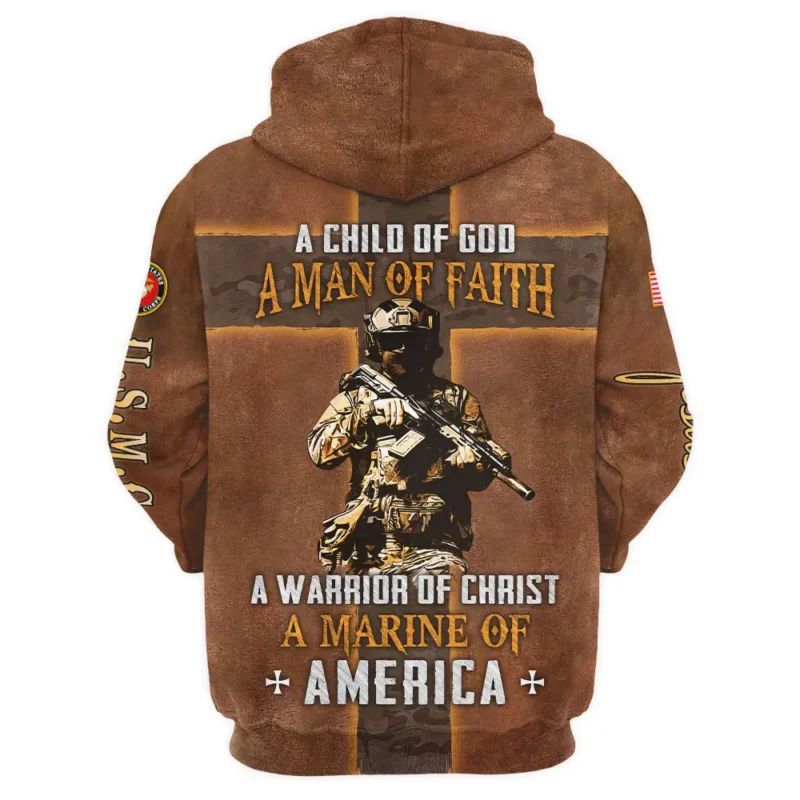 Child Of God Man Of Faith Warrior Of Christ America U.S. Marine Corps All Over Prints BLVTR17924A1MCHD - Hoodie