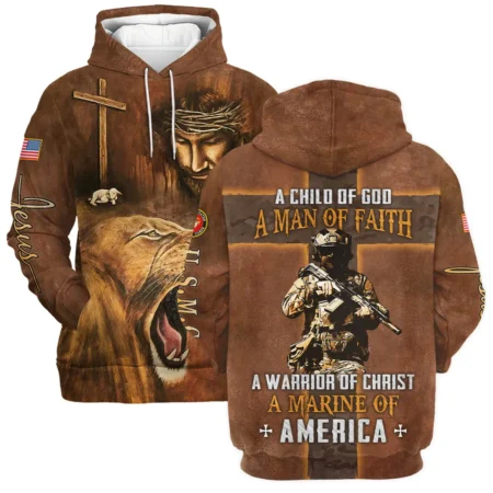 Child Of God Man Of Faith Warrior Of Christ America U.S. Marine Corps All Over Prints BLVTR17924A1MCHD - Hoodie