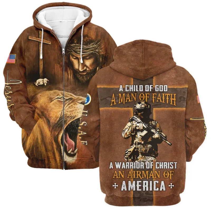 Child Of God Man Of Faith Warrior Of Christ America U.S. Air Force All Over Prints BLVTR17924A1AFZHD - Zip Hoodie