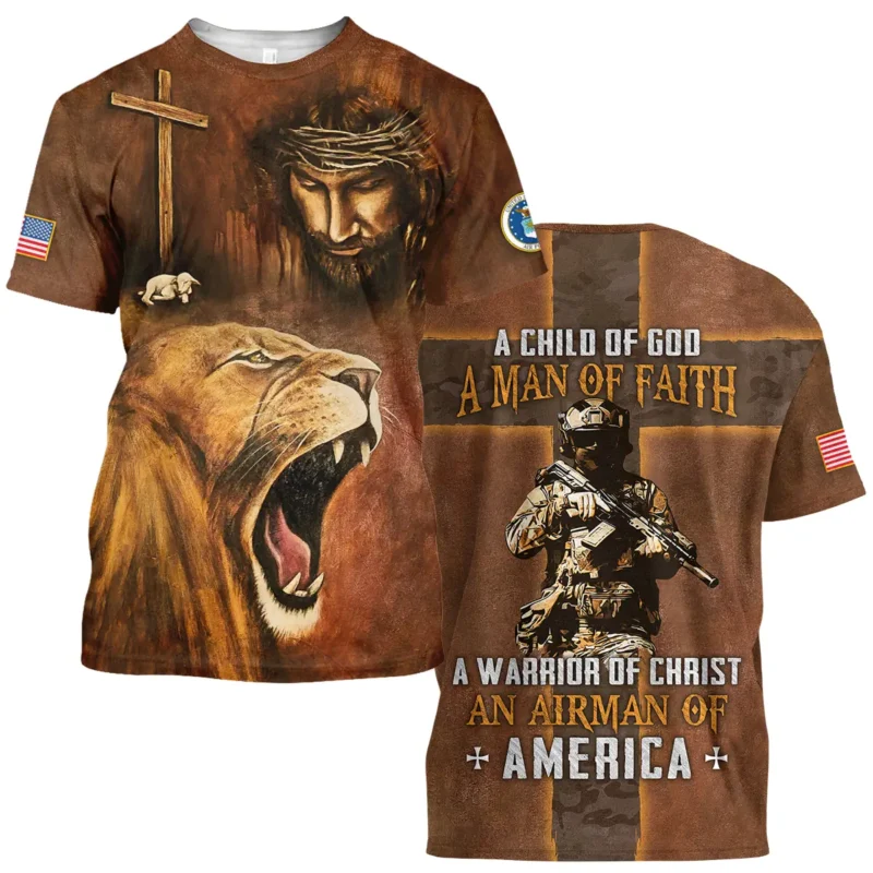 Child Of God Man Of Faith Warrior Of Christ America U.S. Air Force All Over Prints BLVTR17924A1AFTS - T Shirt