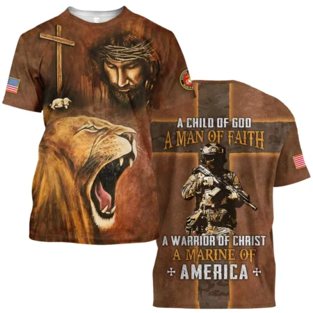 Child Of God Man Of Faith Warrior Of Christ America U.S. Marine Corps All Over Prints BLVTR17924A1MCTS - T Shirt