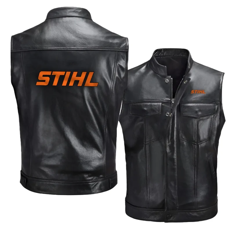 Collection Release Stihl Brand Agricultural and Craftwork Farmer Zipper Sleeveless Leather Jackets BLF15924A225