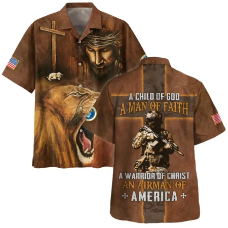 Child Of God Man Of Faith Warrior Of Christ America U.S. Air Force All Over Prints BLVTR17924A1AFHW - Hawaiian Shirt