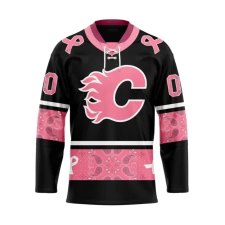 NHL Calgary Flames, Specialized Hockey Jerseys In Classic Style With Paisley! In October We Wear Pink Breast Cancer