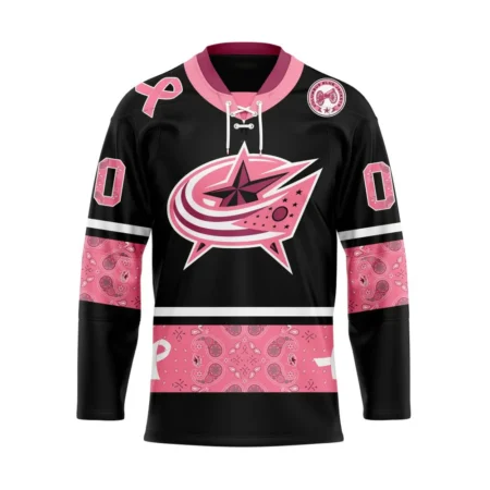 NHL Columbus Blue Jackets, Specialized Hockey Jerseys In Classic Style With Paisley! In October We Wear Pink Breast Cancer