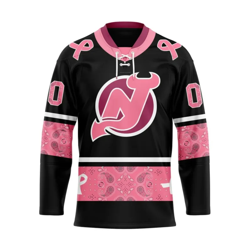 NHL New Jersey Devils, Specialized Hockey Jerseys In Classic Style With Paisley! In October We Wear Pink Breast Cancer