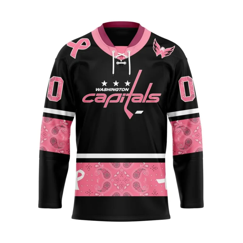 NHL Washington Capitals, Specialized Hockey Jerseys In Classic Style With Paisley! In October We Wear Pink Breast Cancer