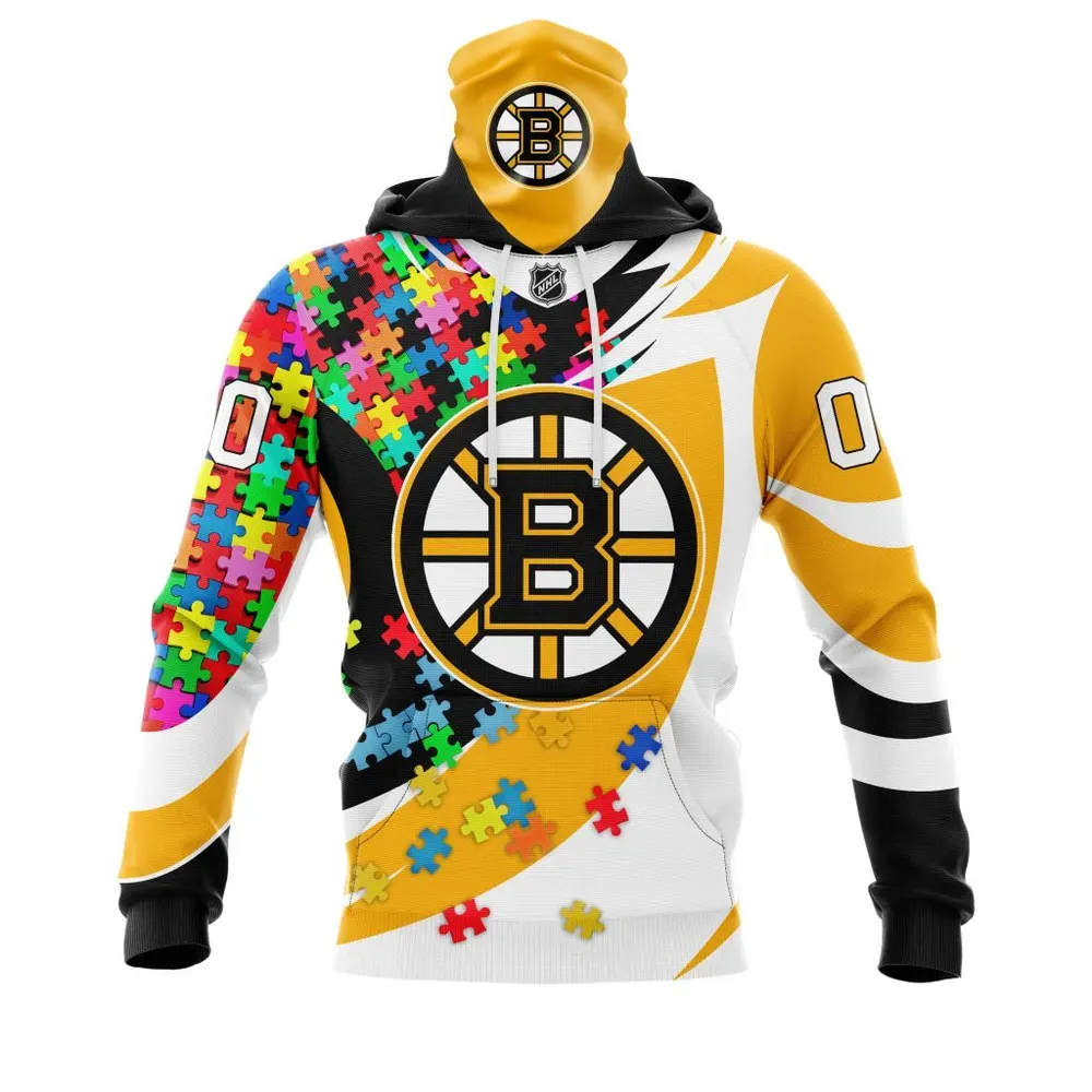 Boston Bruins Autism Awareness L Personalized Name & Number V0122 Mask Hoodie