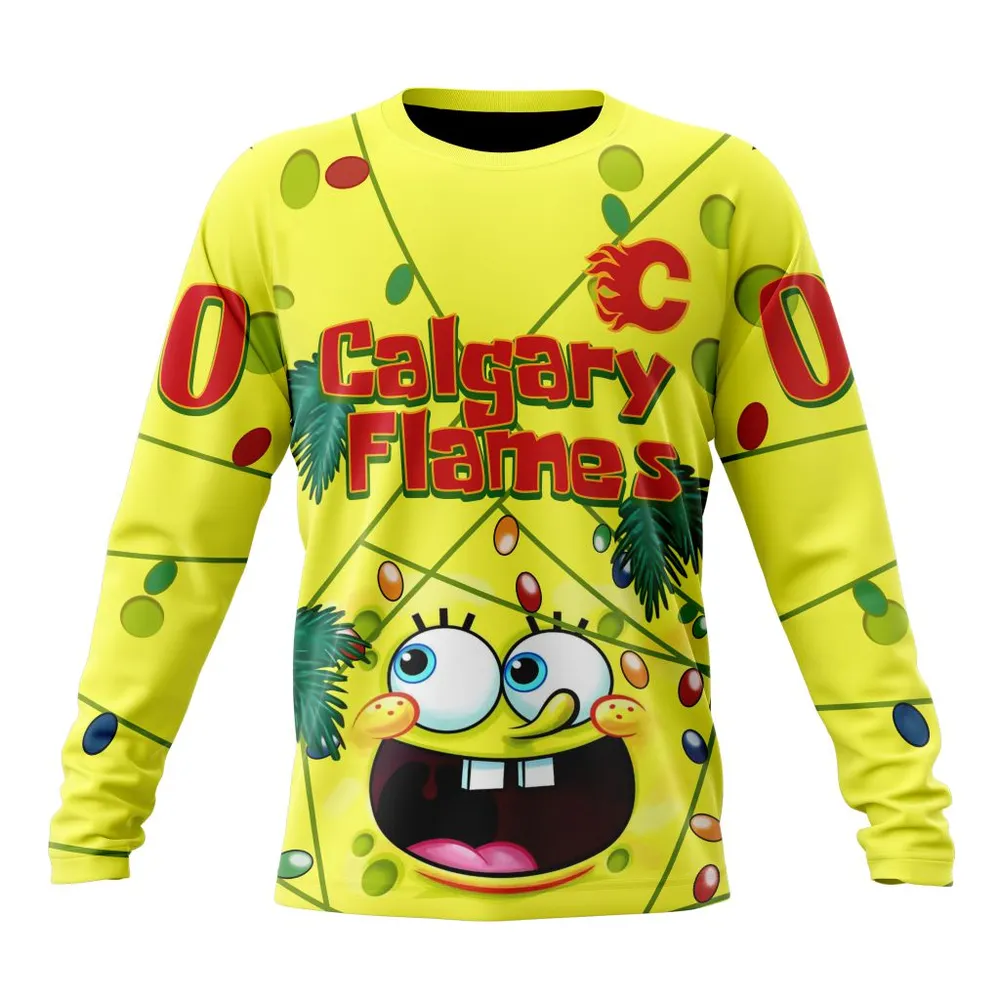 Calgary Flames Specialized Jersey With Spongebob V0122 Long Sleeved Sweatshirt 