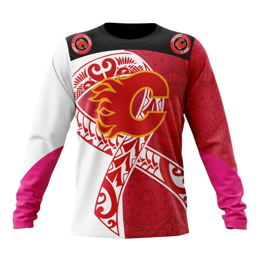 Calgary Flames Specialized Samoa Fights Cancer Jersey Long Sleeved Sweatshirt 