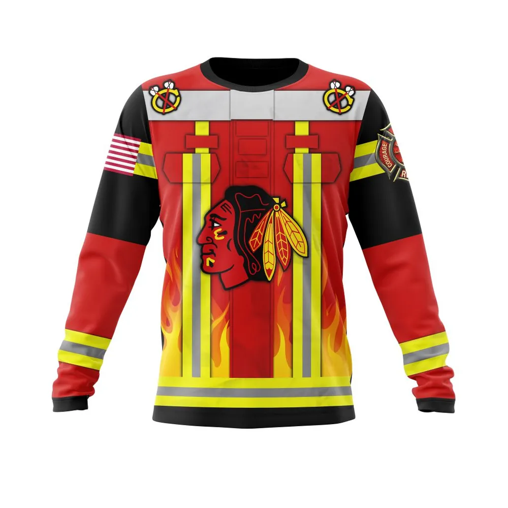 Chicago Blackhawks Honnor Firefighter Uniform V0622 Long Sleeved Sweatshirt 