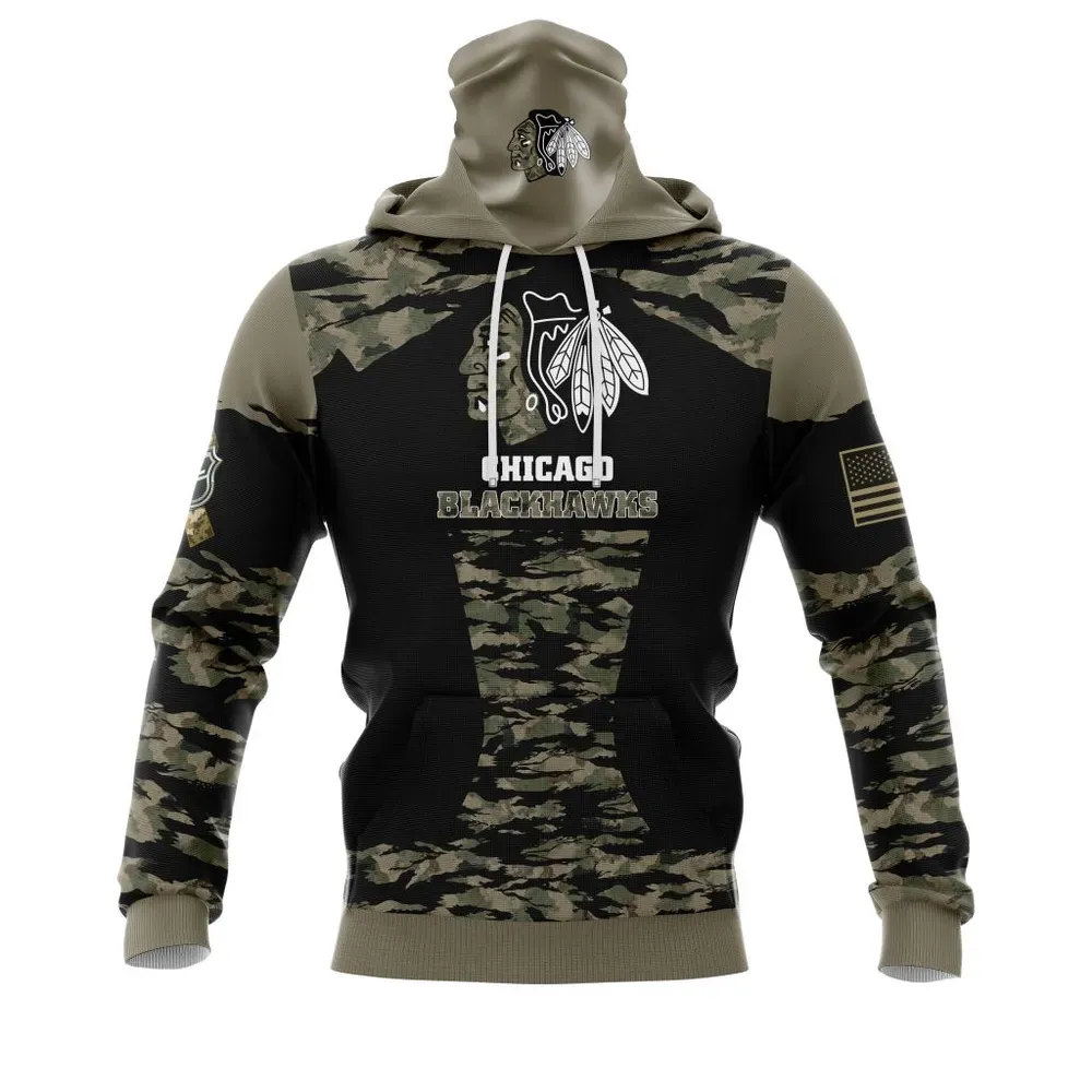 Chicago Blackhawks | Honors Veterans And Military Members Mask Hoodie