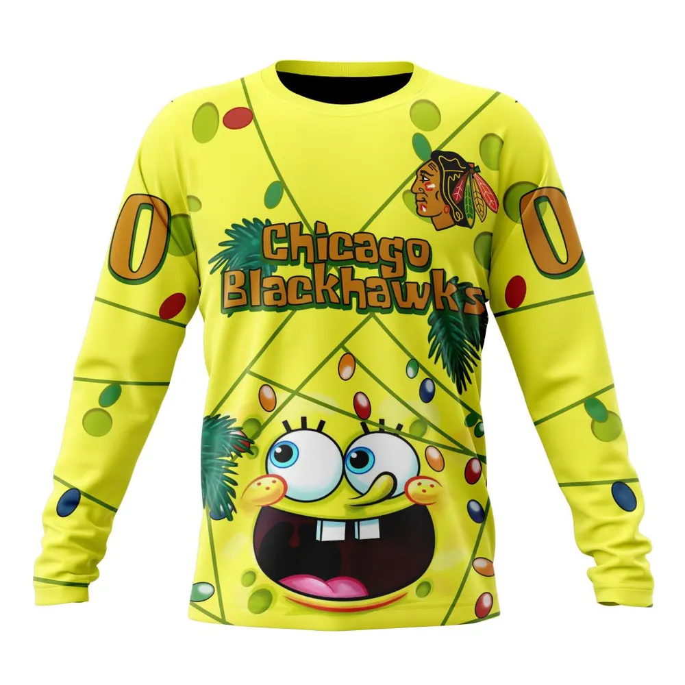 Chicago Blackhawks | Specialized Jersey With Spongebob V0122 Long Sleeved Sweatshirt 