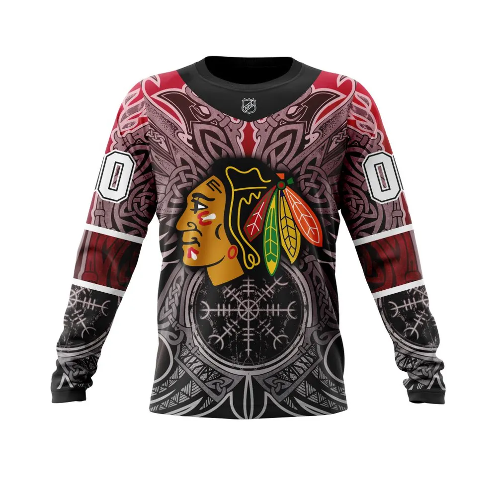 Chicago Blackhawks | Specialized Norse Viking Symbols St2201 Long Sleeved Sweatshirt 