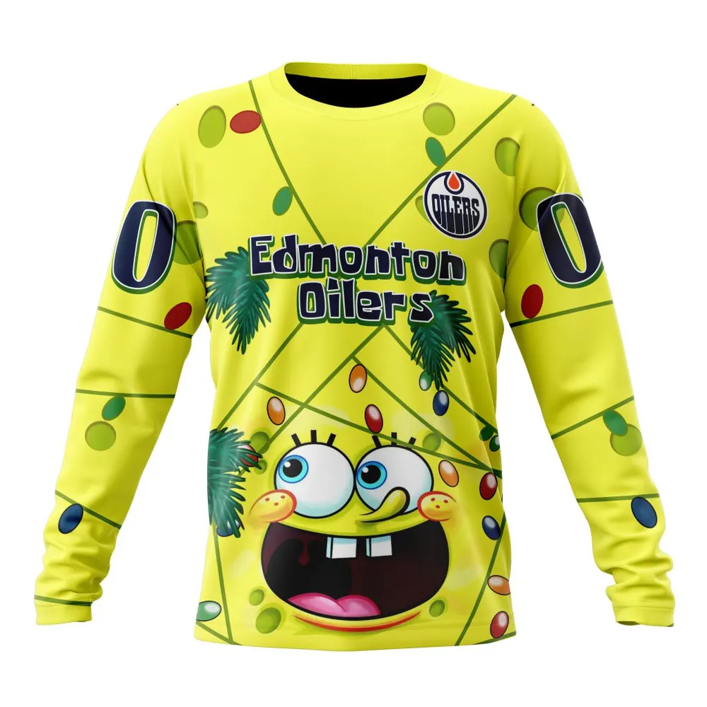 Edmonton Oilers Specialized Jersey With Spongebob V0122 Long Sleeved Sweatshirt 