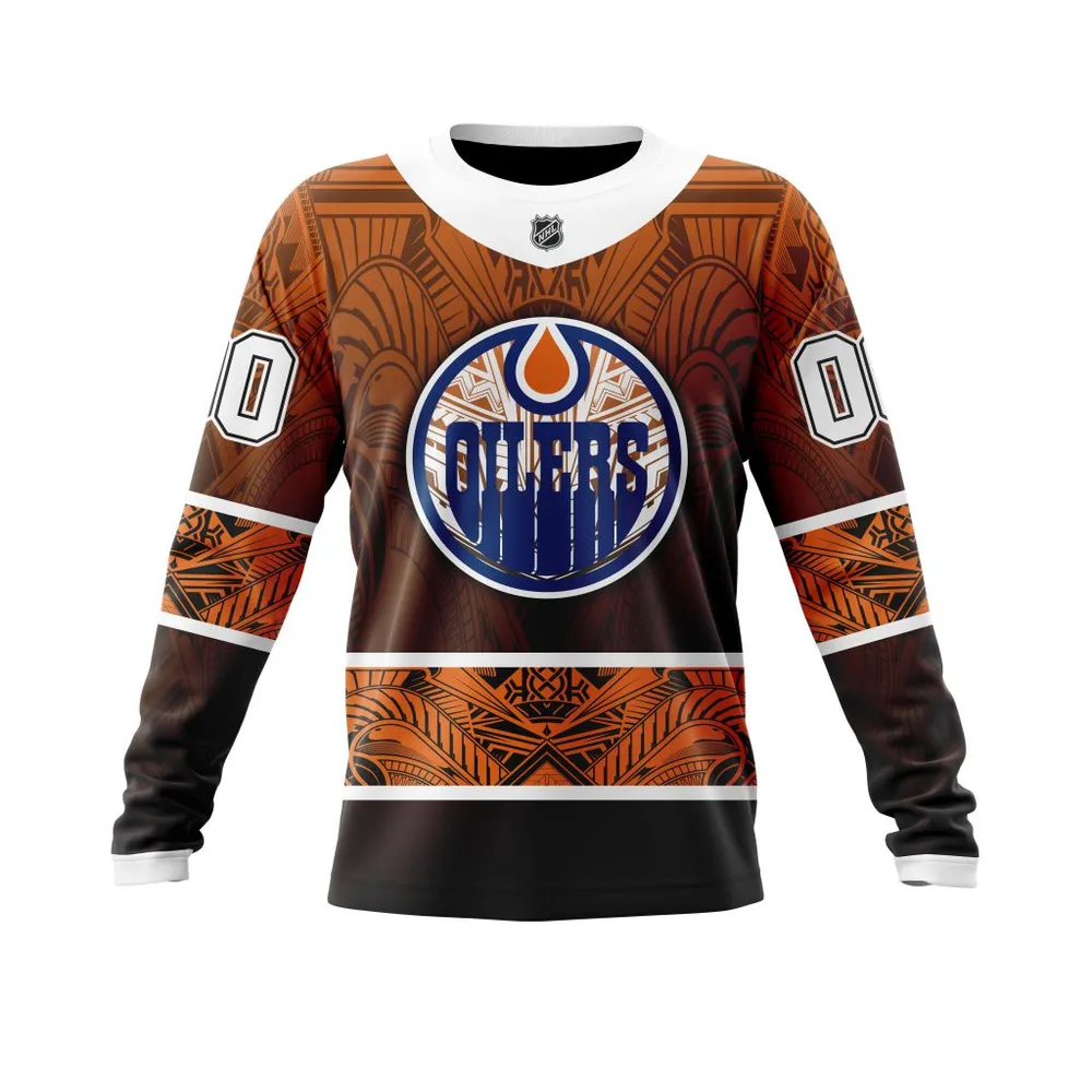 Edmonton Oilers | Specialized Native With Samoa Culture V0222 Long Sleeved Sweatshirt 