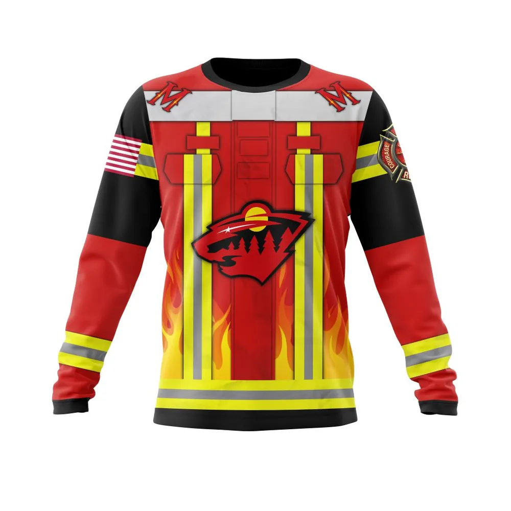 Minnesota Wild Honnor Firefighter Uniform V0622 Long Sleeved Sweatshirt 