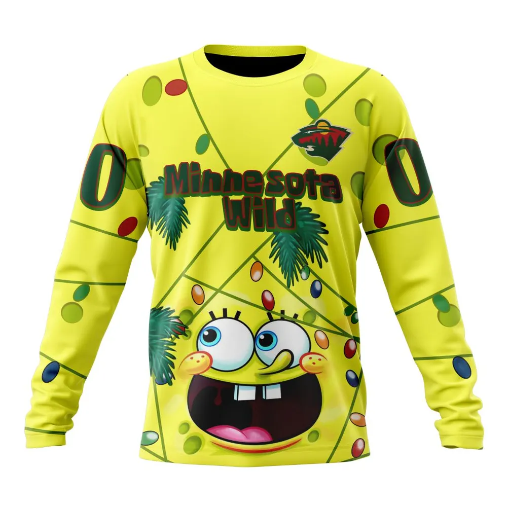 Minnesota Wild | Specialized Jersey With Spongebob V0122 Long Sleeved Sweatshirt 