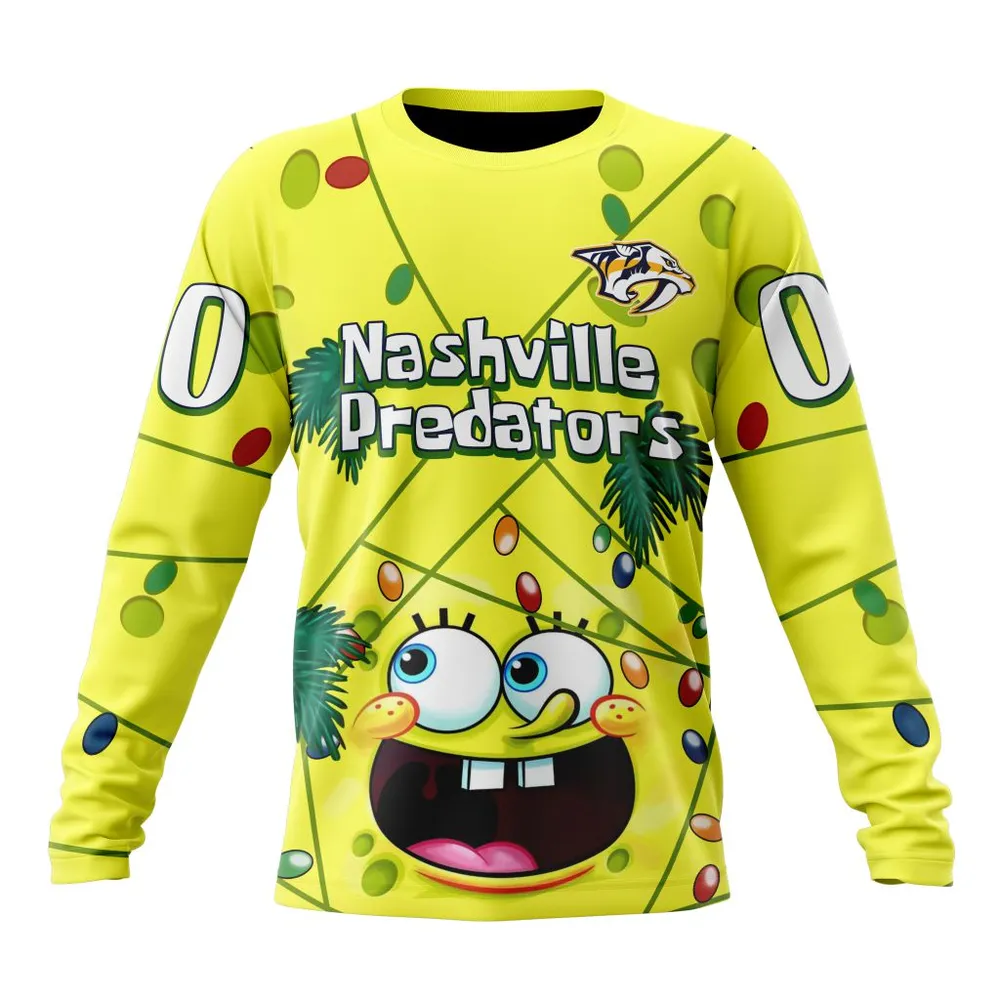 Nashville Predators | Specialized Jersey With Spongebob V0122 Long Sleeved Sweatshirt 