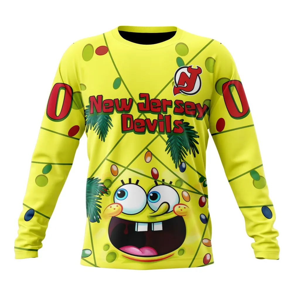 New Jersey Devils | Specialized Jersey With Spongebob V0122 Long Sleeved Sweatshirt 