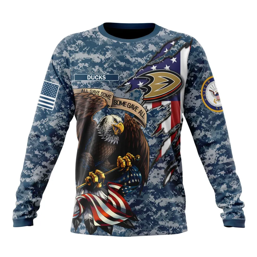 NHL Anaheim Ducks Honor Us Navy Veterans St2202 Long Sleeved Sweatshirt 