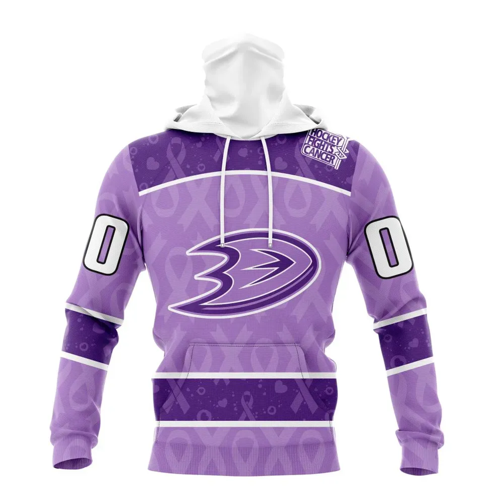 NHL Anaheim Ducks New Lavender Hockey Fight Cancer St2301 Mask Hoodie