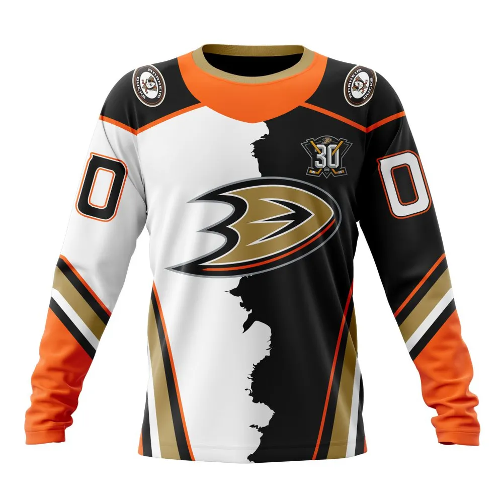 NHL Anaheim Ducks Personalize Home Mix Away Kits Long Sleeved Sweatshirt 