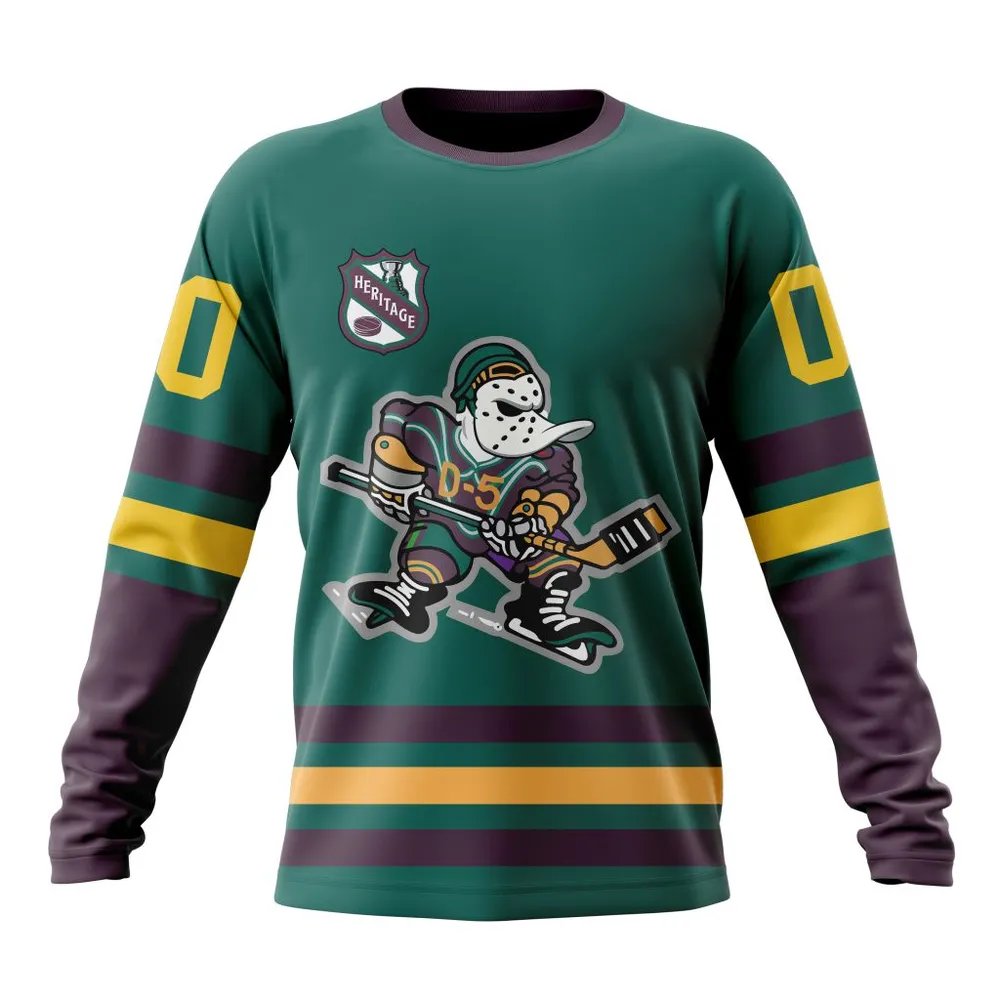 NHL Anaheim Ducks Personalized Heritage Design St2401 Long Sleeved Sweatshirt 