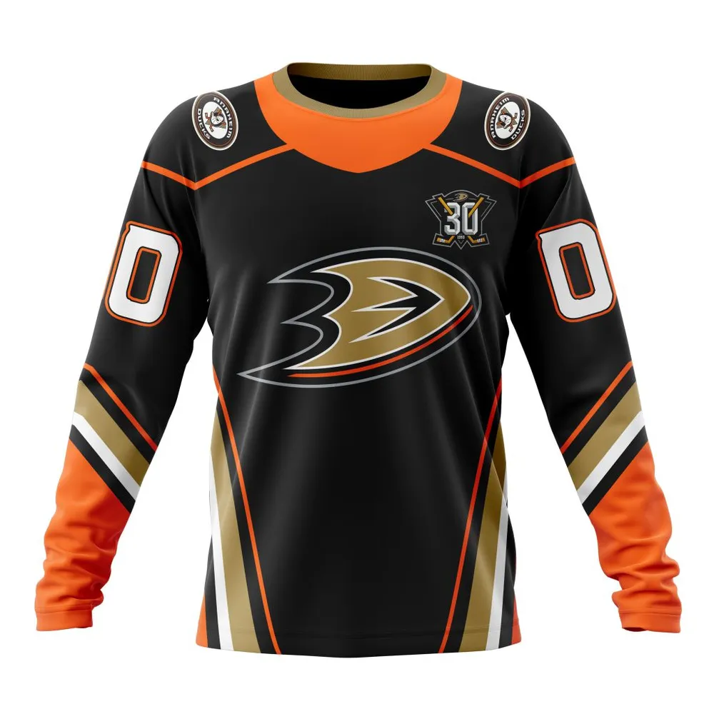 NHL Anaheim Ducks Personalized Home With 30Th Anniversary Logo Long Sleeved Sweatshirt 