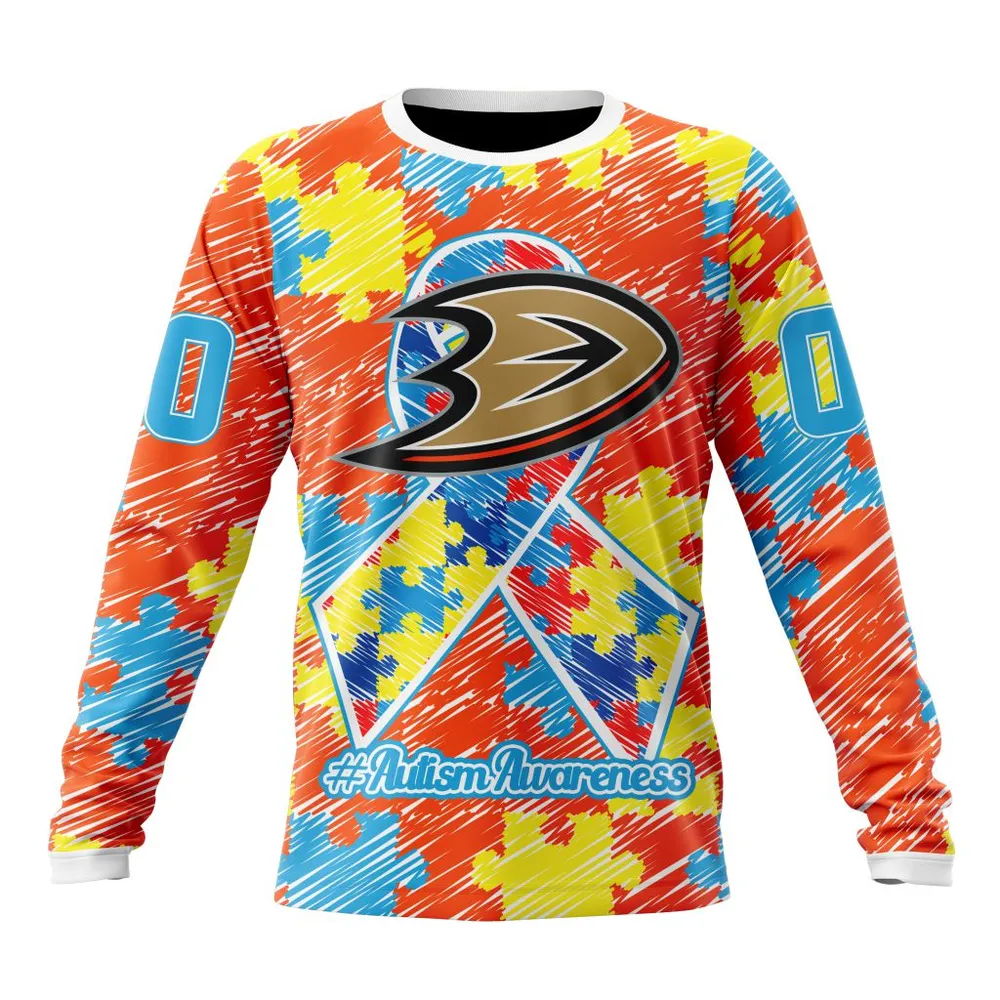 NHL Anaheim Ducks Special Autism Awareness Design St2201 Long Sleeved Sweatshirt 