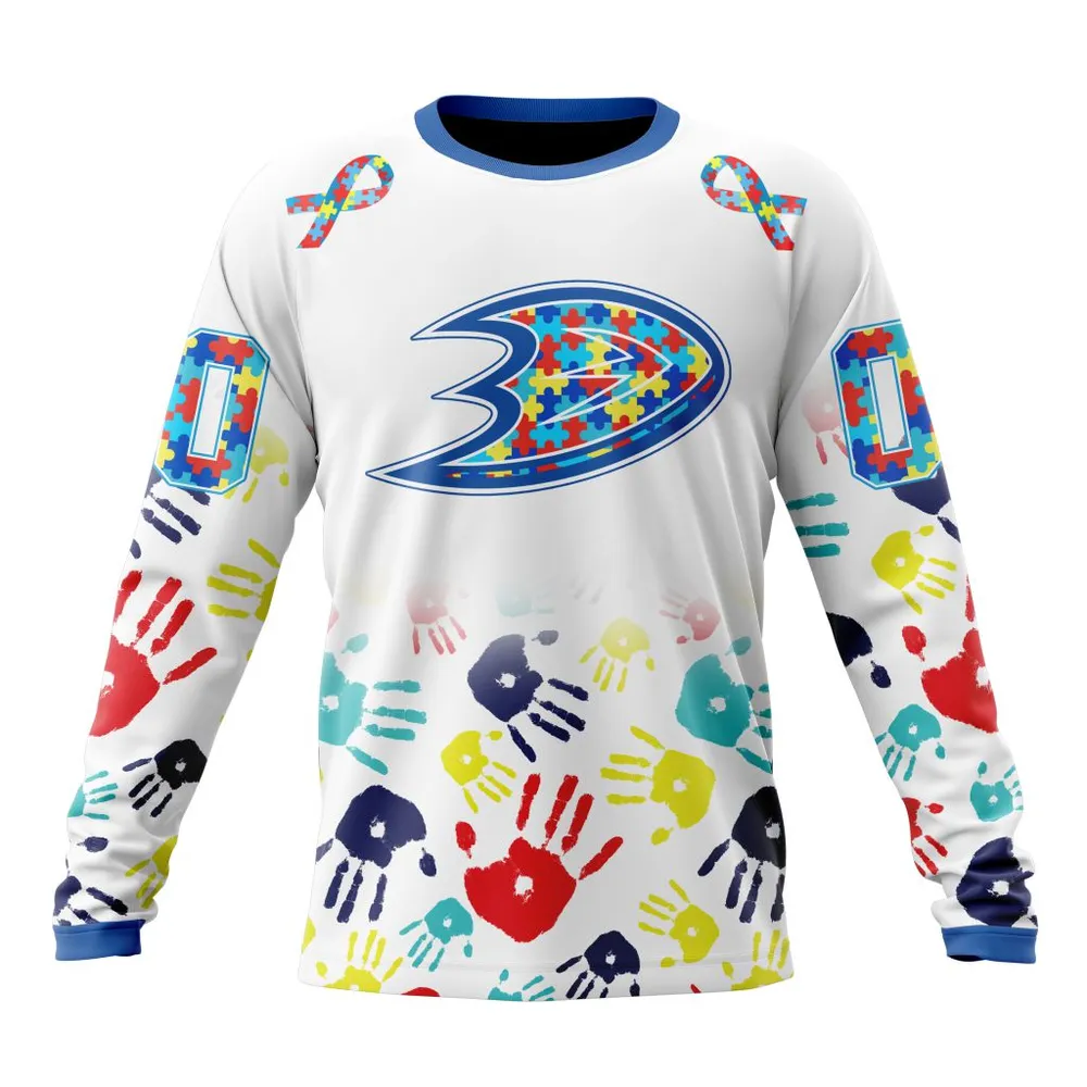 NHL Anaheim Ducks Special Autism Awareness Design St2203 Long Sleeved Sweatshirt 