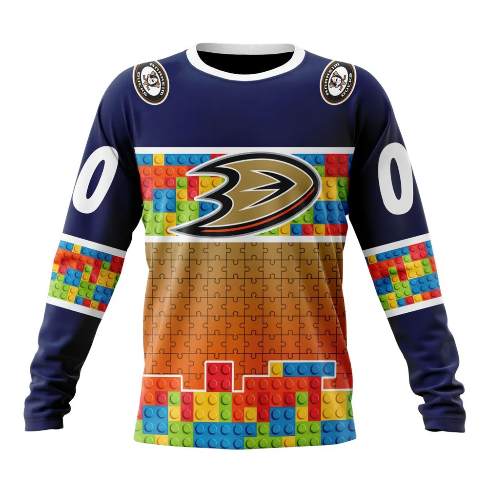 NHL Anaheim Ducks Special Autism Awareness Design V2301 Long Sleeved Sweatshirt 