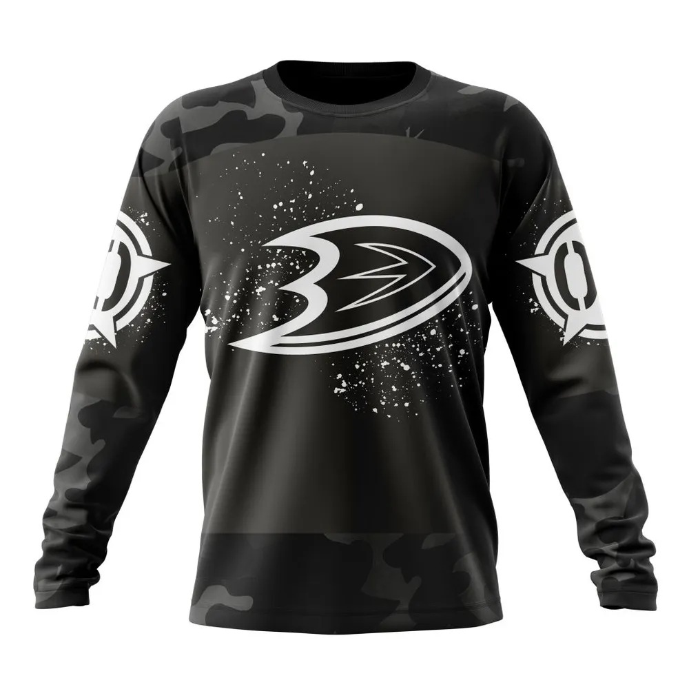 NHL Anaheim Ducks Special Black Camo Design For Veterans Day St2304 Long Sleeved Sweatshirt 