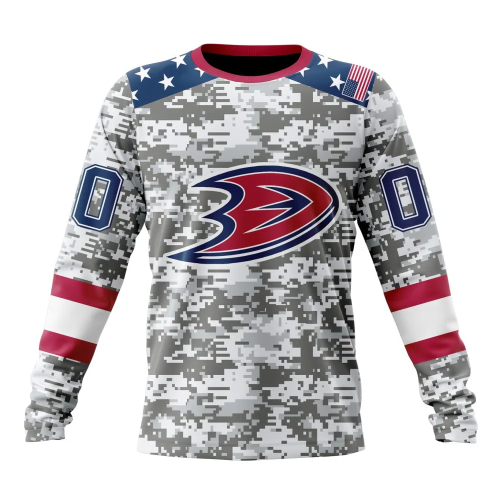 NHL Anaheim Ducks Special Camo Design For Veterans Day St2301 Long Sleeved Sweatshirt 