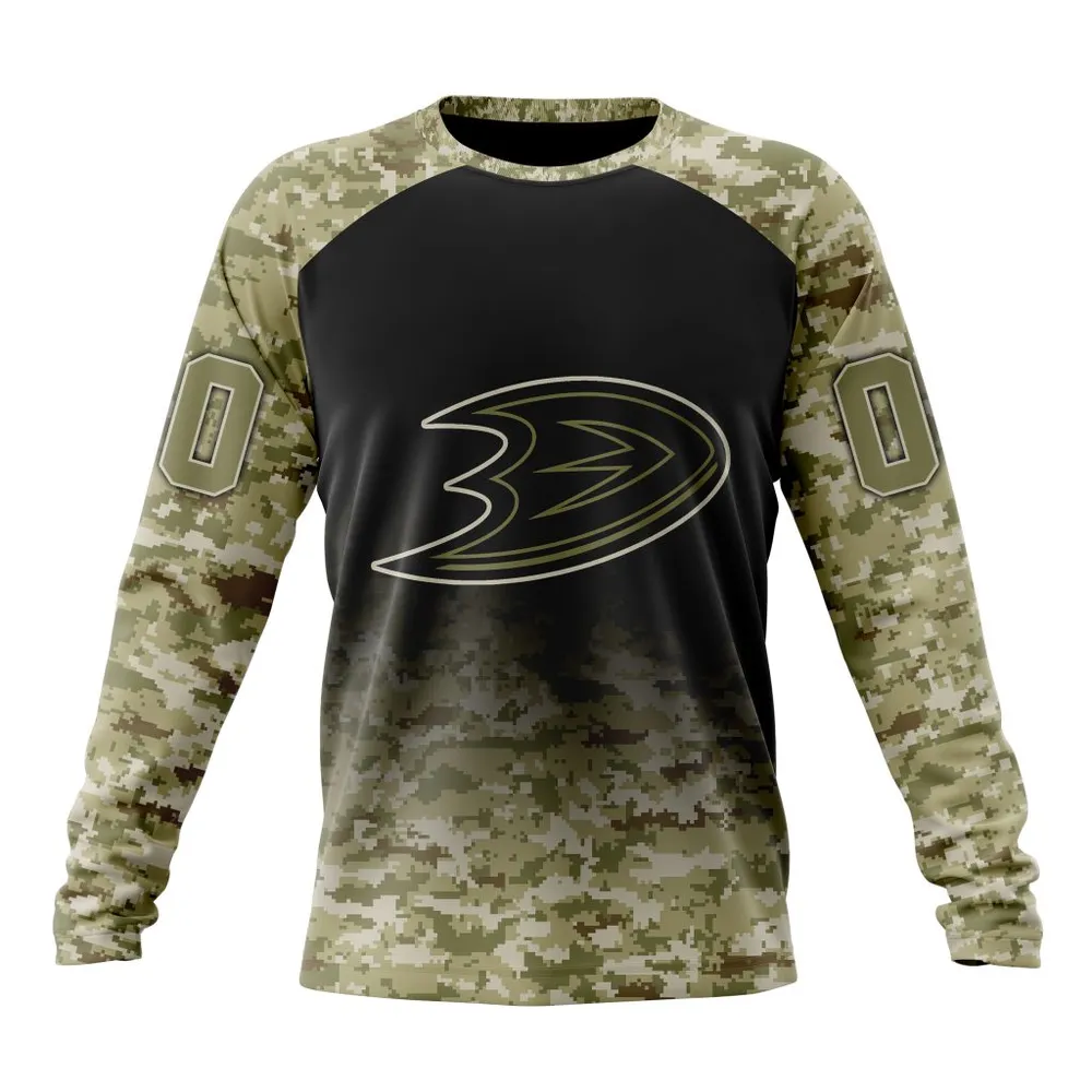 NHL Anaheim Ducks Special Camo Design For Veterans Day St2302 Long Sleeved Sweatshirt 