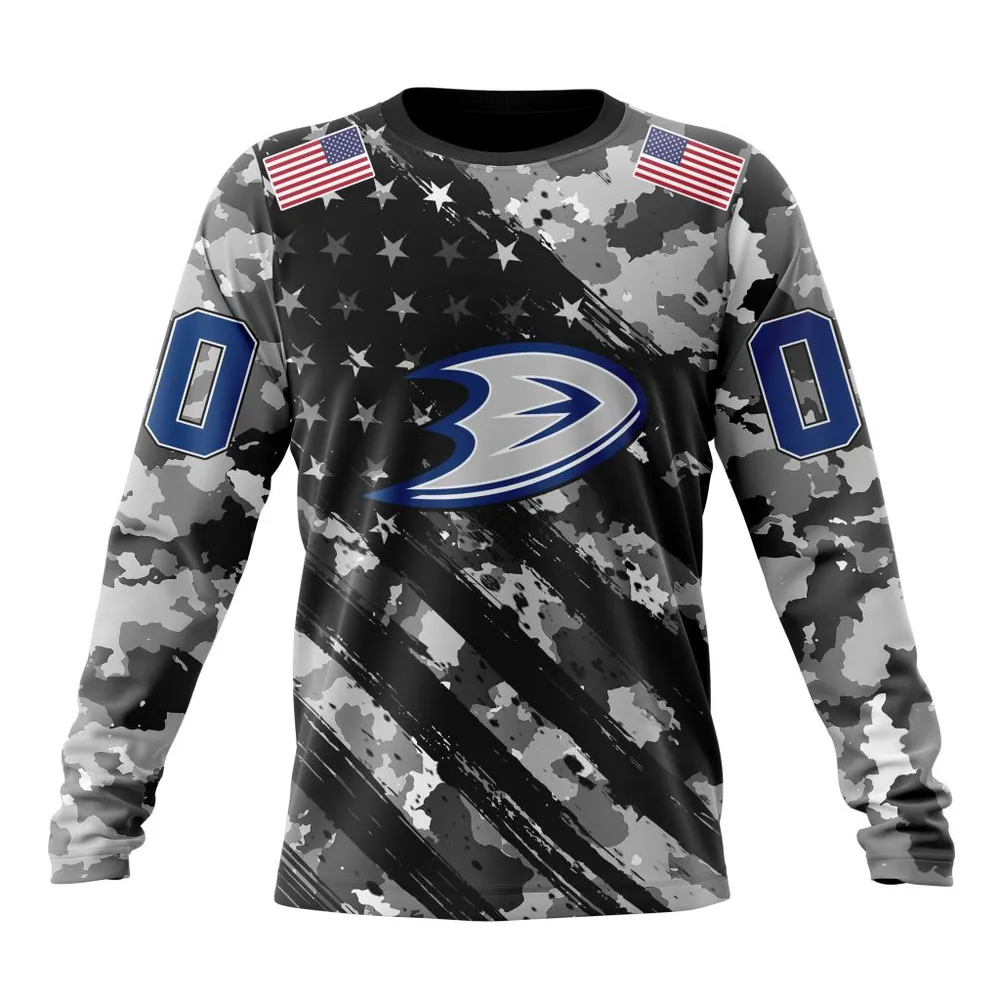 NHL Anaheim Ducks Special Camo Military Design St2301 Long Sleeved Sweatshirt 