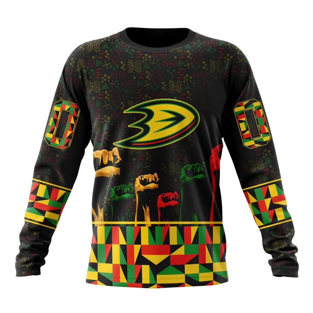 NHL Anaheim Ducks Special Design Celebrate Black History Month St2201 Long Sleeved Sweatshirt 