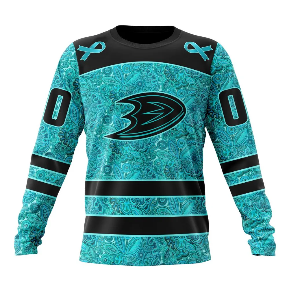 NHL Anaheim Ducks Special Design Fight Ovarian Cancer St2201 Long Sleeved Sweatshirt 