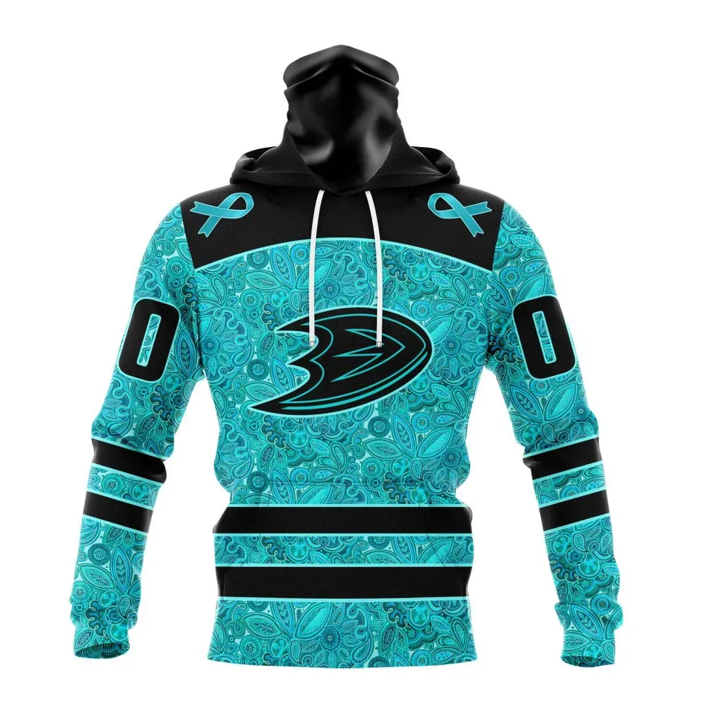 NHL Anaheim Ducks Special Design Fight Ovarian Cancer St2201 Mask Hoodie