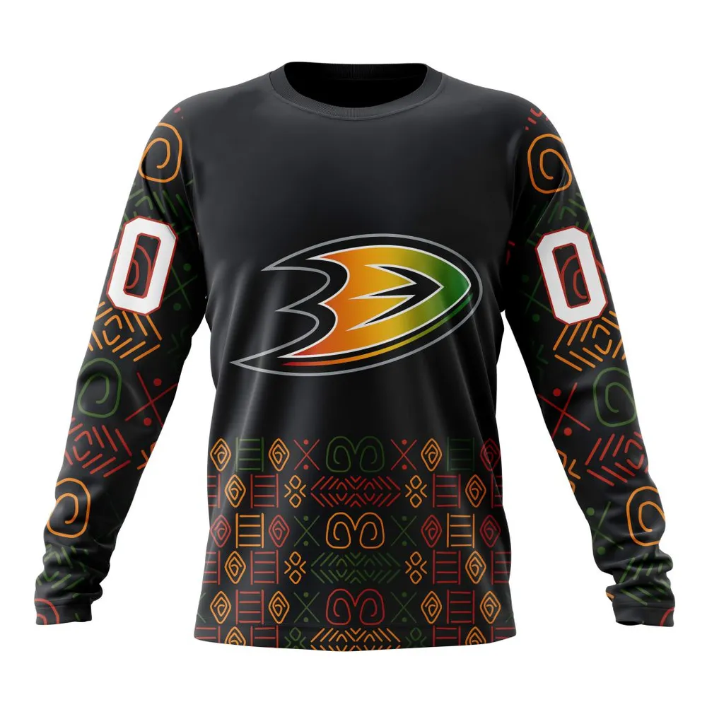 NHL Anaheim Ducks Special Design For Black History Month St2401 Long Sleeved Sweatshirt 