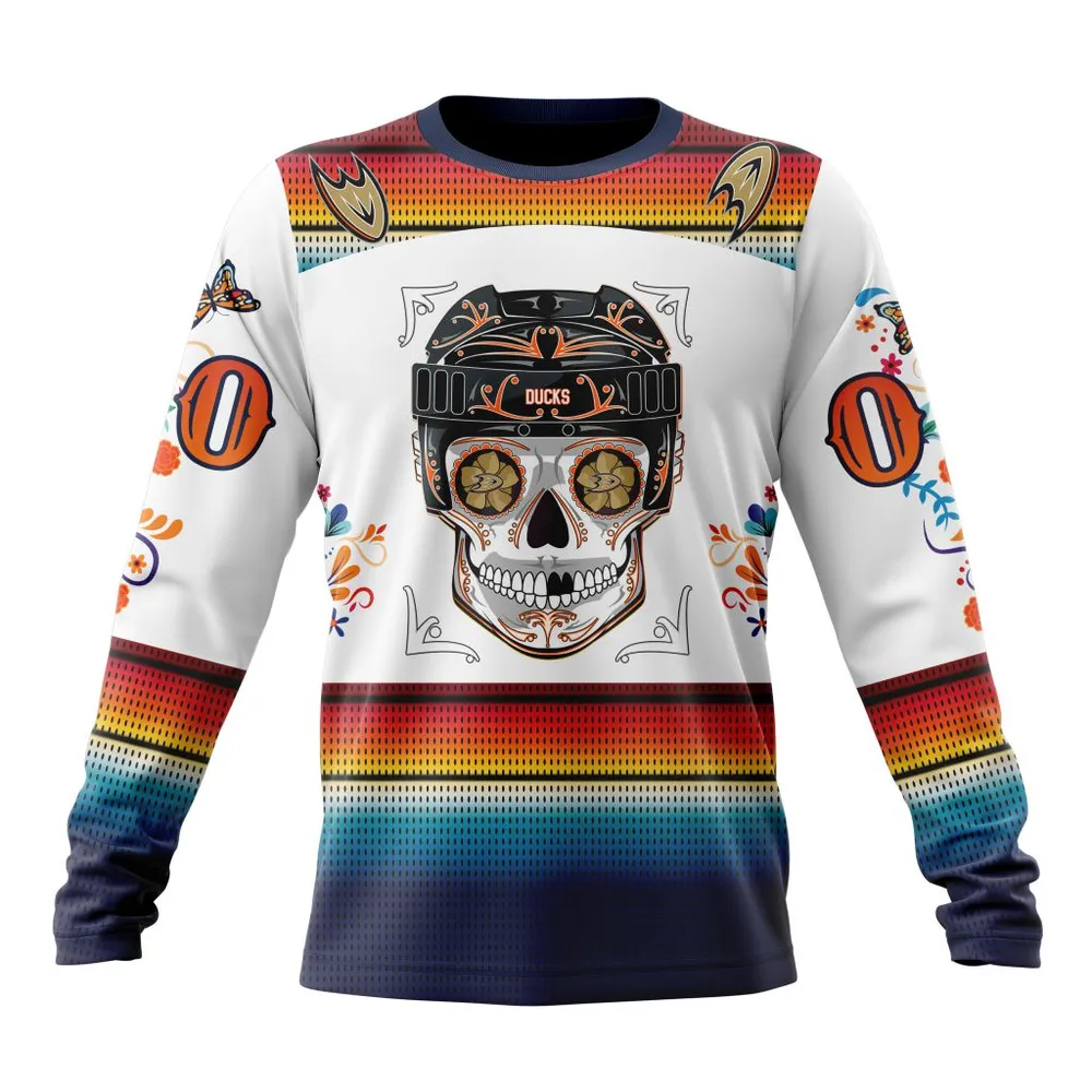 NHL Anaheim Ducks Special Design For Dia De Los Muertos St2301 Long Sleeved Sweatshirt 