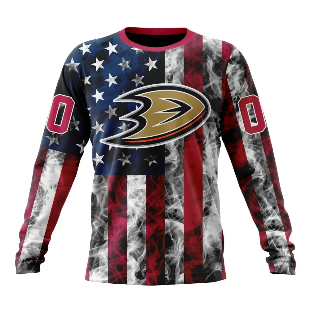 NHL Anaheim Ducks Special Design For Independence Day The Fourth Of July St2401 Long Sleeved Sweatshirt 