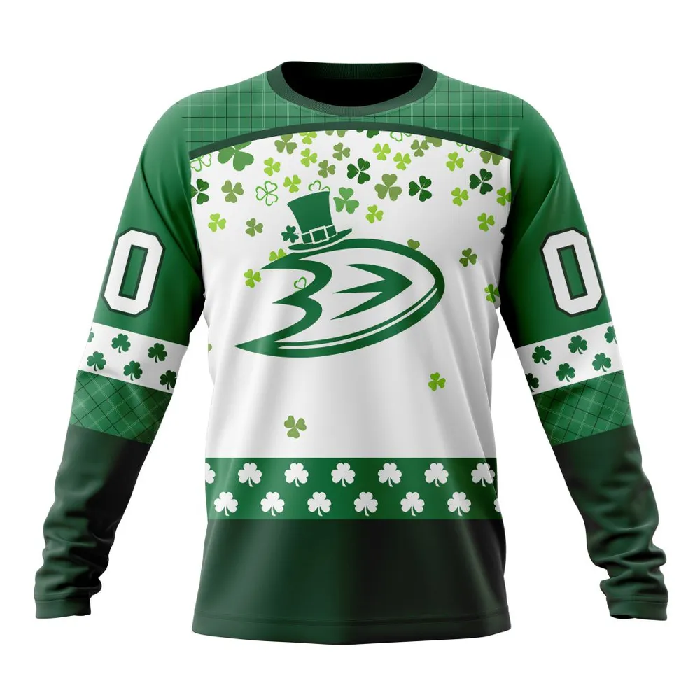 NHL Anaheim Ducks Special Design For St. Patrick Day St2401 Long Sleeved Sweatshirt 