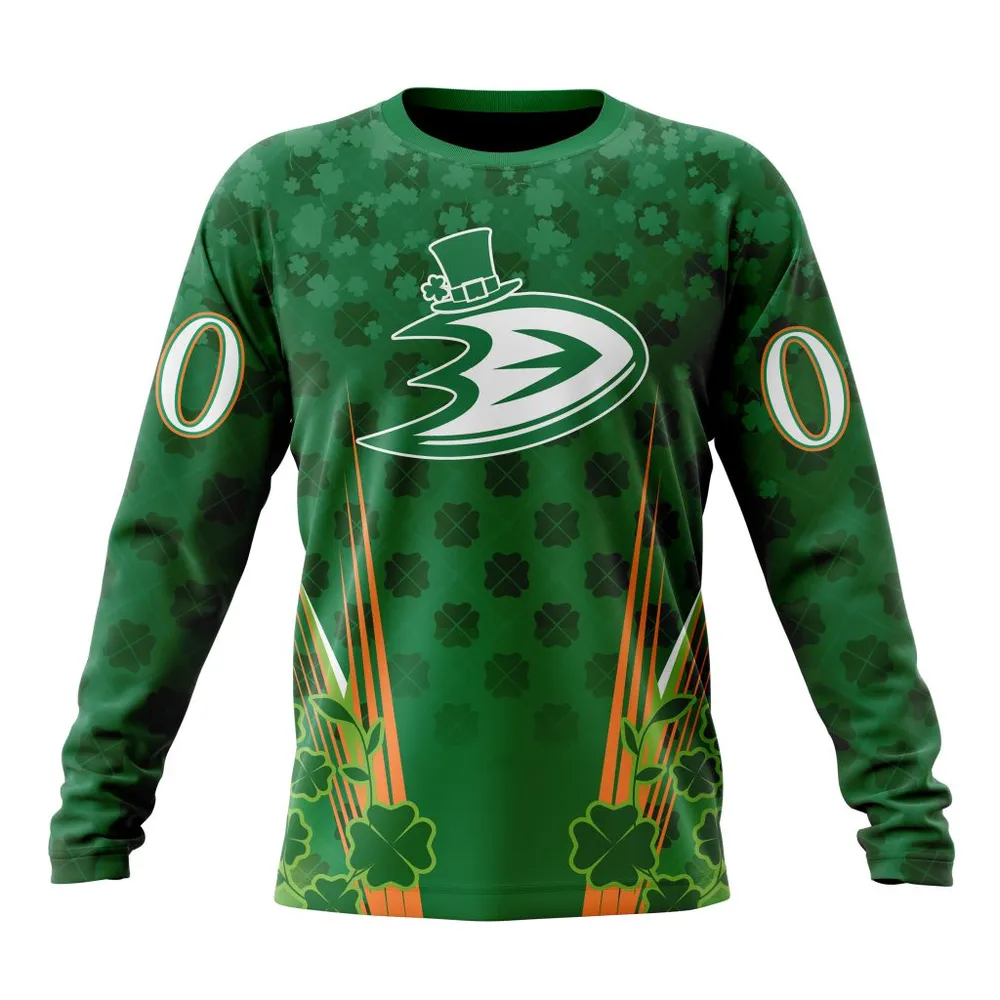 NHL Anaheim Ducks Special Design For St. Patrickâ€™S Day St2402 Long Sleeved Sweatshirt 