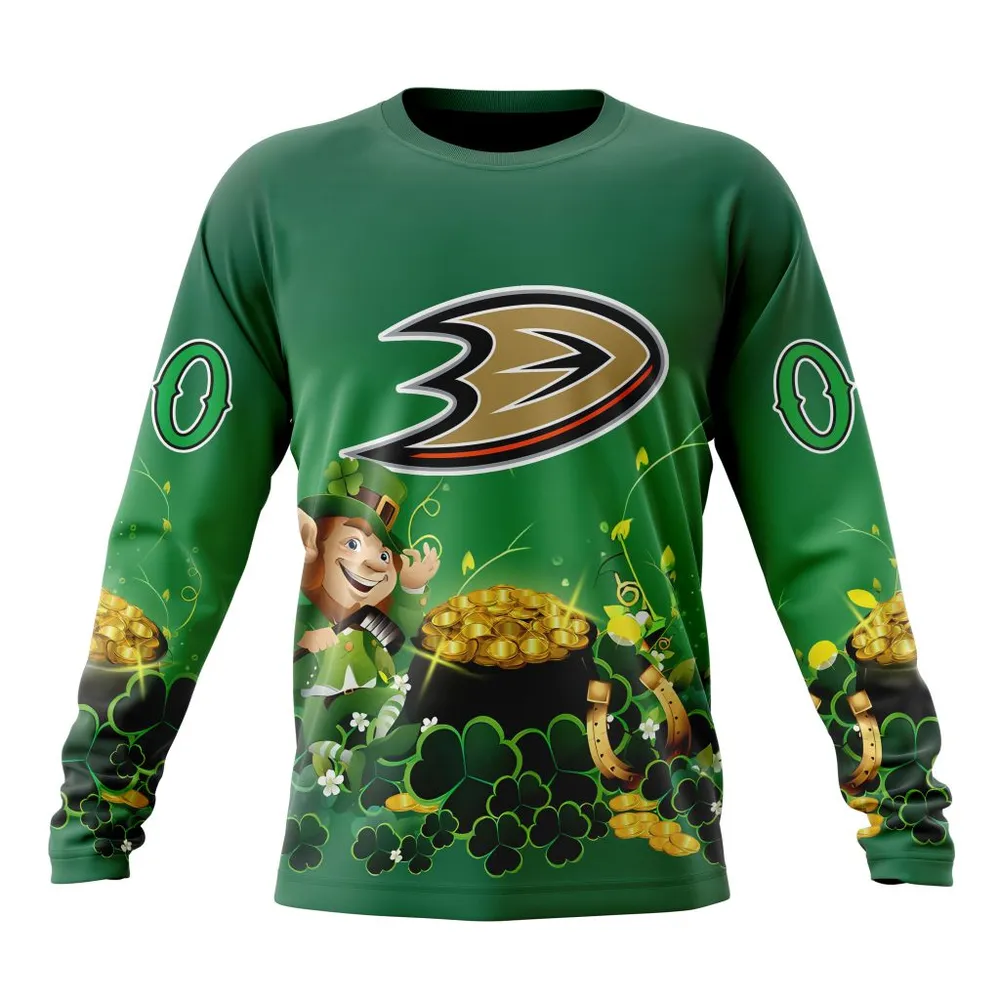 NHL Anaheim Ducks Special Design For St. Patrickâ€™S Day St2403 Long Sleeved Sweatshirt 