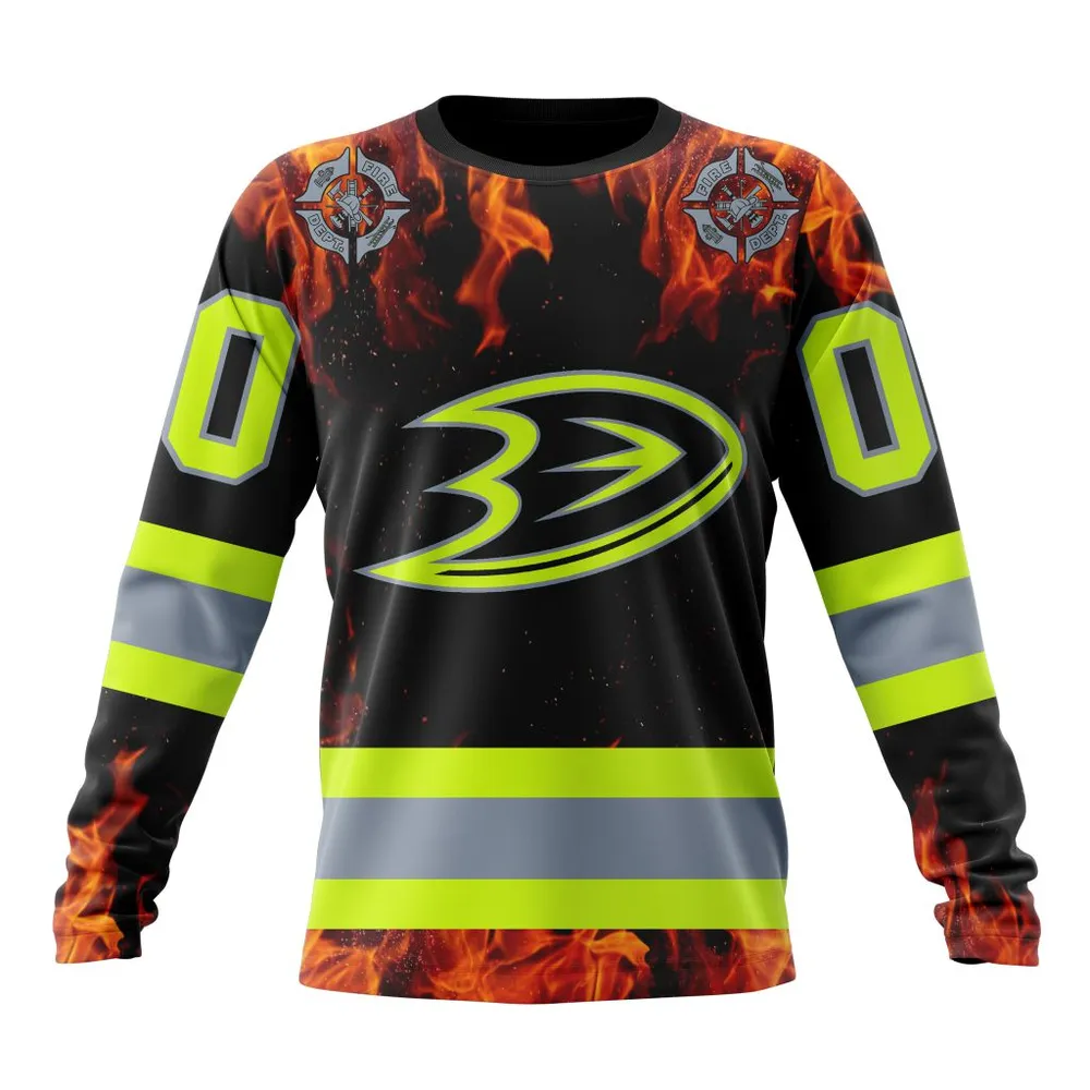 NHL Anaheim Ducks Special Design Honoring Firefighters St2401 Long Sleeved Sweatshirt 