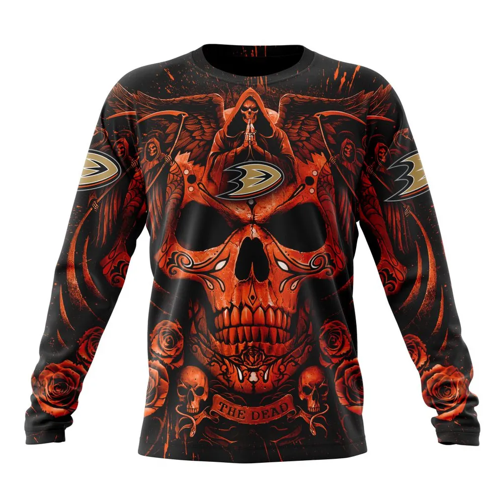 NHL Anaheim Ducks Special Design With Skull Art St2203 Long Sleeved Sweatshirt 