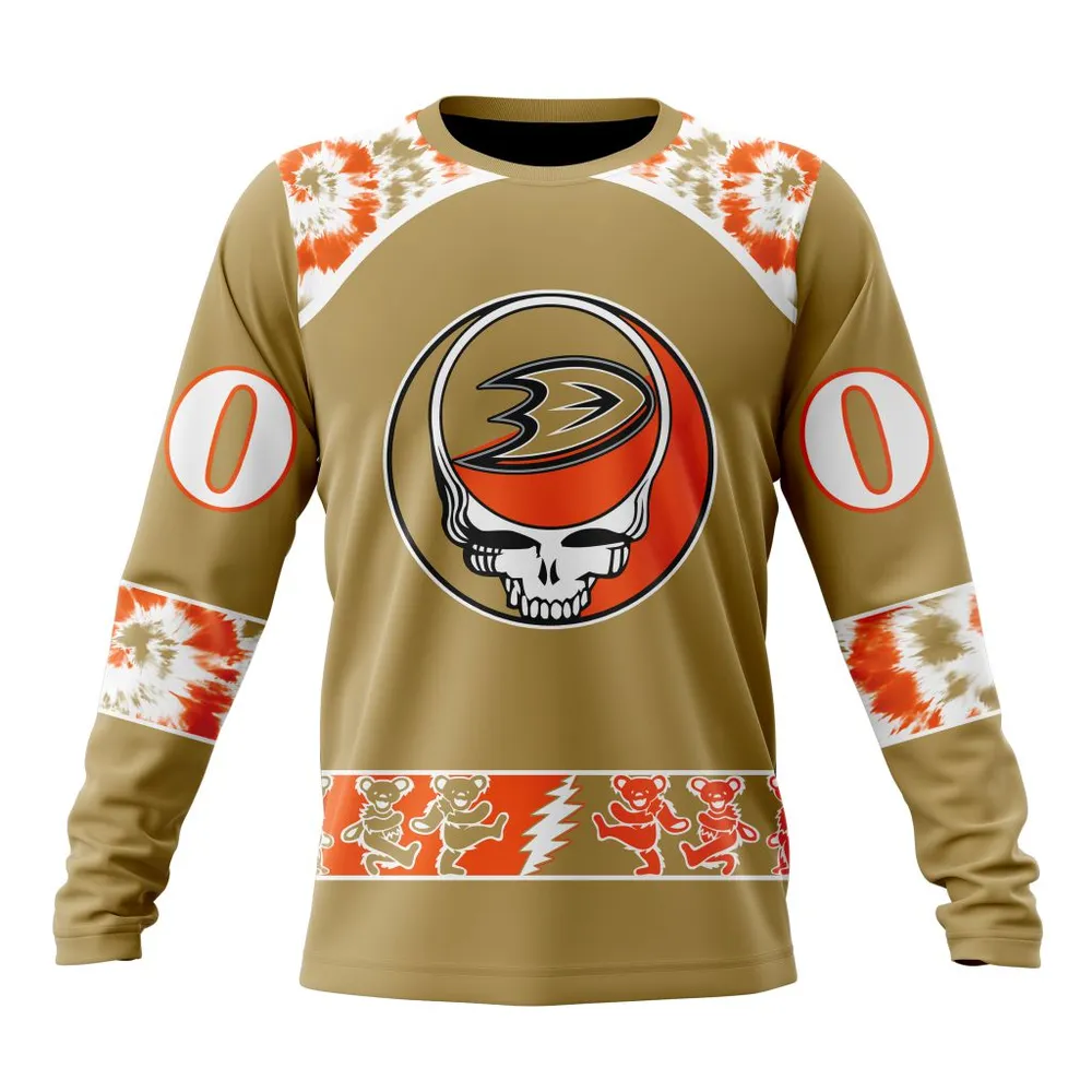 NHL Anaheim Ducks Special Grateful Dead Design St2301 Long Sleeved Sweatshirt 