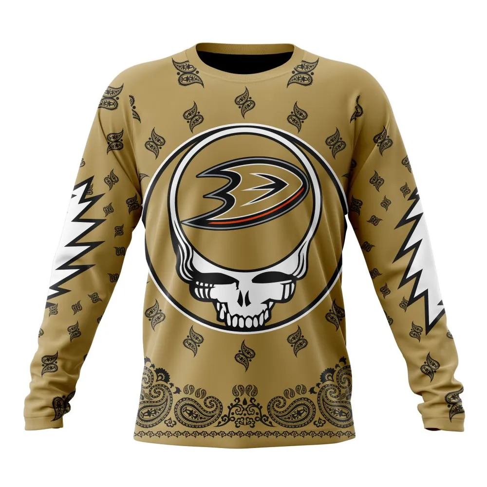 NHL Anaheim Ducks Special Grateful Dead Design St2303 Long Sleeved Sweatshirt 