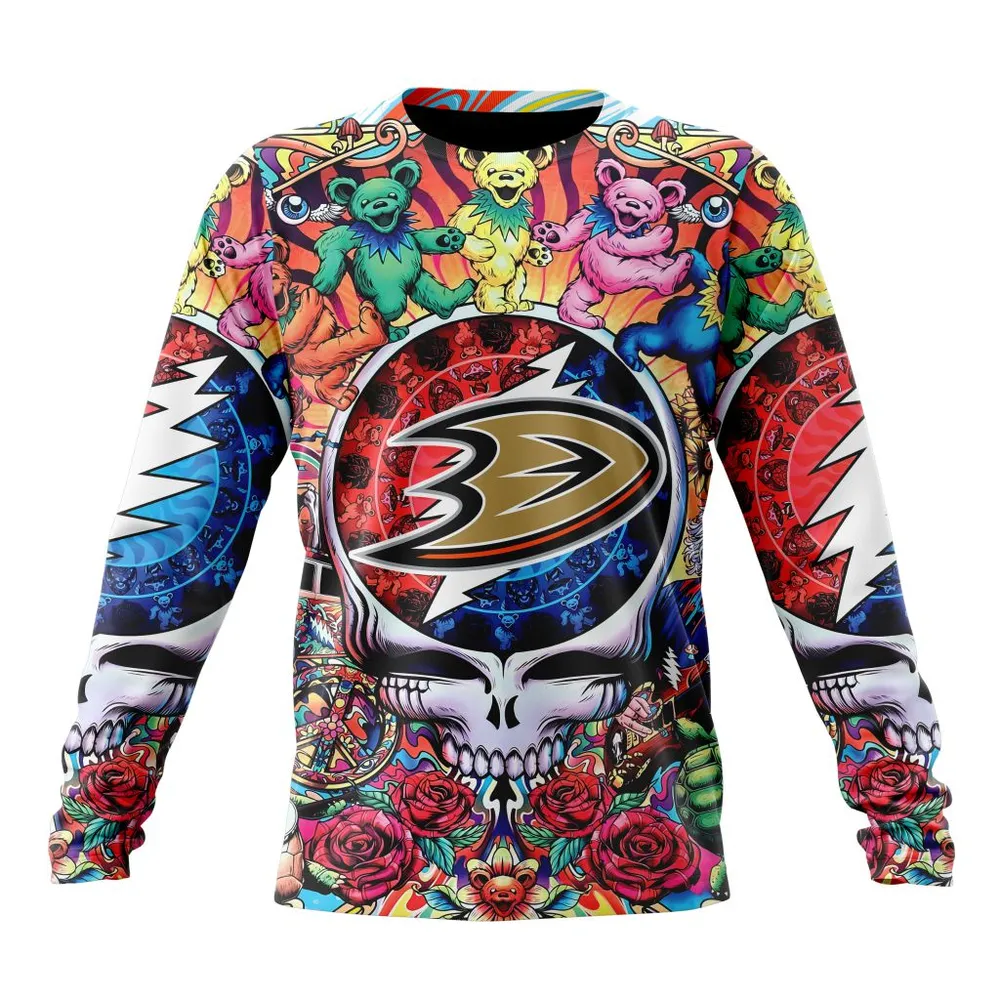 NHL Anaheim Ducks Special Grateful Dead Design St2304 Long Sleeved Sweatshirt 